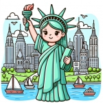 Statue of Liberty in New York in front of Hudson River with Boats 🗽🌊🚤 Colored Example