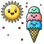 Summer Ice Cream Cone with 3 Scoops and Sun in the Background 🍦🌞✨ Colored Example