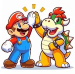Super Mario and Bowser Giving High Five 🎮🙌 Colored Example