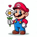 Super Mario Holding Cute Flower 🌸🎮 Colored Example