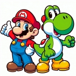 Super Mario with Thumbs Up Standing Next to Yoshi Making Fist 🍄👍 Colored Example