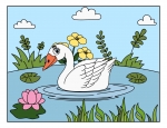 Swan Swimming on Lake with Flowers 🦢🌸🌊 Colored Example