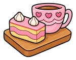 Sweet Cake Slice and Heart Cup 🍰☕❤️ Colored Example