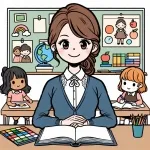 Teacher in Classroom with 2 Kids 📚👩‍🏫📝 Colored Example