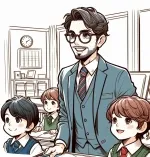 Teacher in Classroom with Interested Boys 📚👨‍🏫 Colored Example