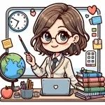 Teacher Pointing with Pencil at Board ✏️🍎⏰🌍📚 Colored Example