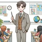 Teacher Standing in Classroom with Girls Pointing at Blackboard 📝👩‍🏫👧🖍️ Colored Example