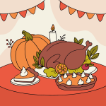 A Delicious Thanksgiving Feast with Pumpkin Pie and Turkey 🦃🍁🍂 Colored Example