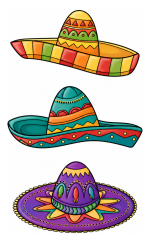 Three Colorful Mexican Hats with Traditional Designs 🎉🇲🇽🎨 Colored Example