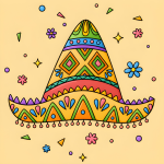 Traditional Mexican Hat with Vibrant Patterns and Flowers 🧢🌺🌟 Colored Example