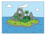 Tropical Island with Mountains and Palm Trees 🌴🏝️⛰️🌞🦜 Colored Example