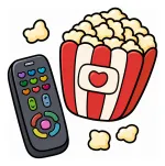 TV Remote Control with Popcorn in Cute Container 🍿📺🛋️ Colored Example