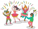 Two Boys Two Girls Dancing for Carnival Dressed Up in Costumes 🎉💃🕺🎭 Colored Example