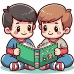 Two Brothers Reading Book about Cats 📚👦👦🐱 Colored Example