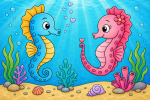 Supercute Seahorses in Love Under the Sea 🌊🐴💖 Colored Example