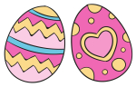 Two Decorated Easter Eggs: One with Zig-Zag Lines, One with Dots and a Heart 🐣🎨💝🌸🥚 Colored Example