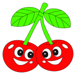 Two Friendly Cherries with Big Smiles and Leaves 🍒😊🌿 Colored Example
