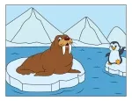Walrus and Penguin on Ice Floes in a Polar Scene 🐧❄️🌊🐾 Colored Example