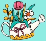 Beautiful Watering Can Filled with Flowers and Decorated with Ribbon Bow 💐🎀🌼🌷 Colored Example
