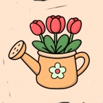 Watering Can with Flowers Inside 🌸🌷💧 Colored Example