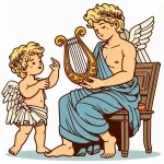 Young Greek God Apollo with Wings Playing Lyre with Little Friend 🎶👼 🎶👼 Colored Example