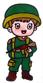 Young Soldier with a Friendly Smile and a Gun 👦💪🎖️ Colored Example