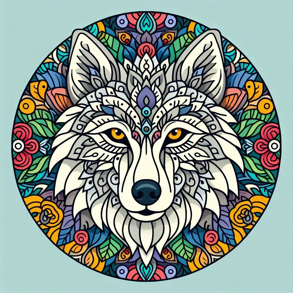 Wolf Head Mandala Style 🐺🎨🌀 Coloring Page