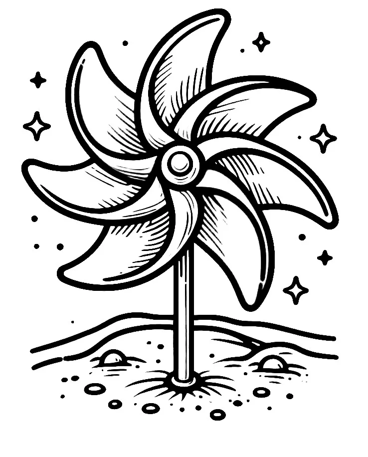 Colored Pinwheel Fan on Beach 🌴🌊🎡 Coloring Page