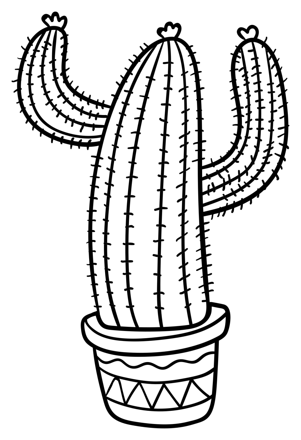 Colorful Cactus with Flowers in Mexican Pot 🌵🌺🌼 Coloring Page