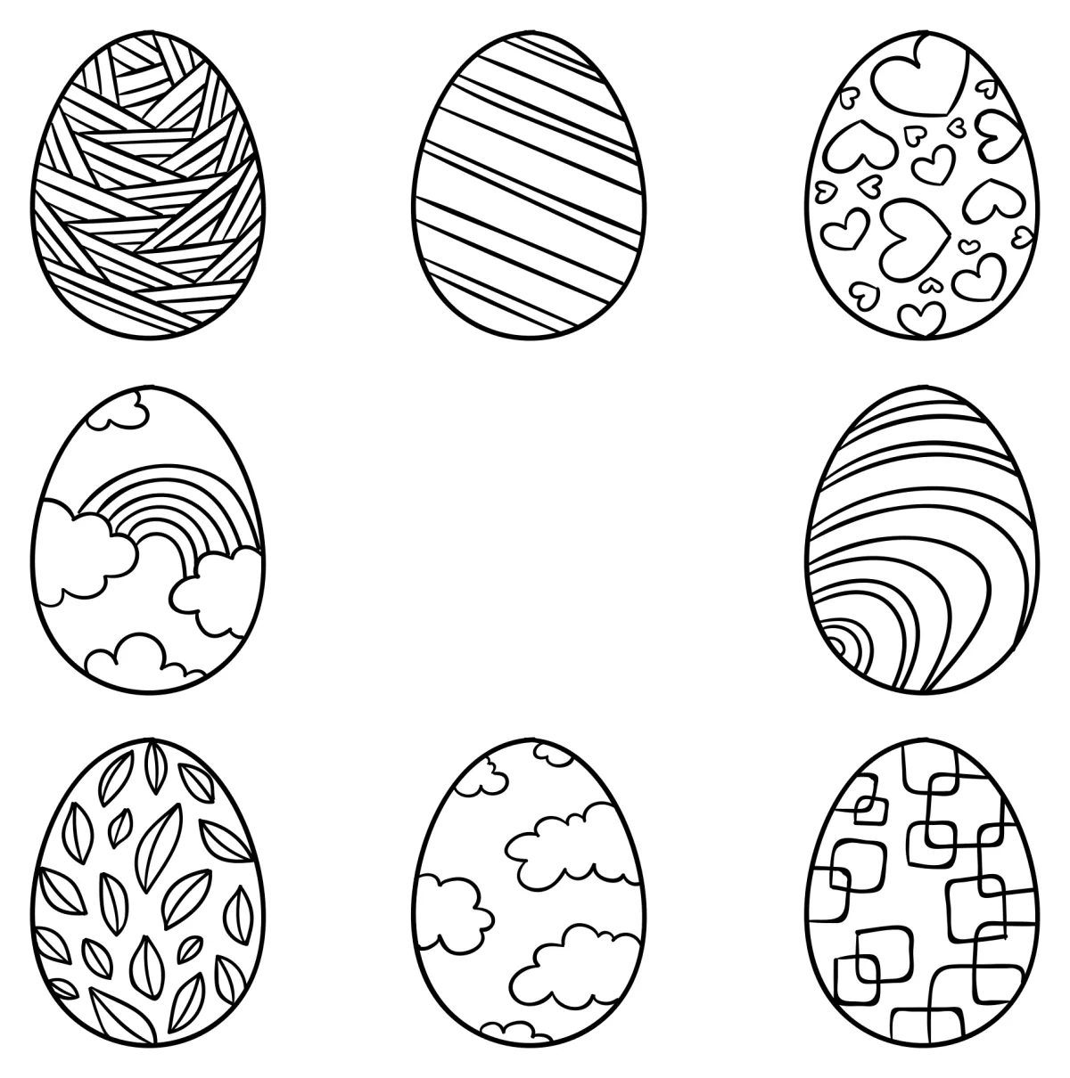 Colorful Easter Eggs with Creative Patterns 🐣🎨🌈 Coloring Page