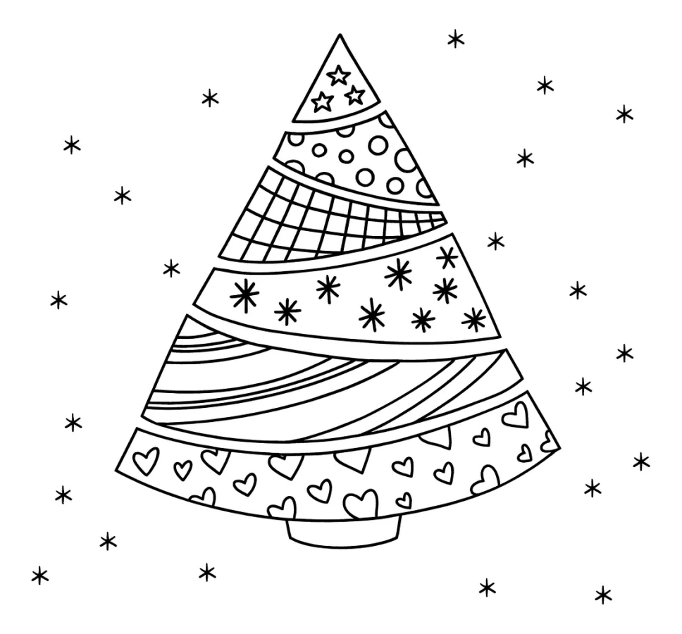 A vibrant Christmas tree with colorful layers and playful patterns 🎄✨🎨 Coloring Page