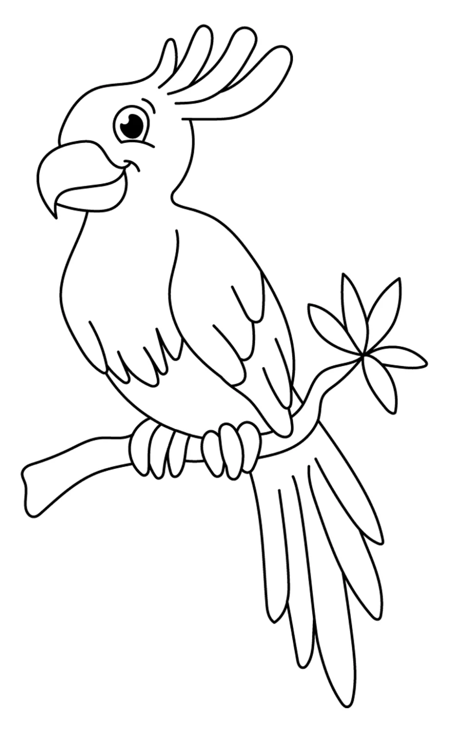 Vibrant Parrot Perched on a Branch with a Leaf 🦜🌿🌳 Coloring Page