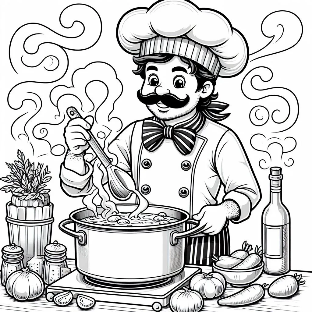 a chef who cooks 👩‍🍳🥘 Coloring Page