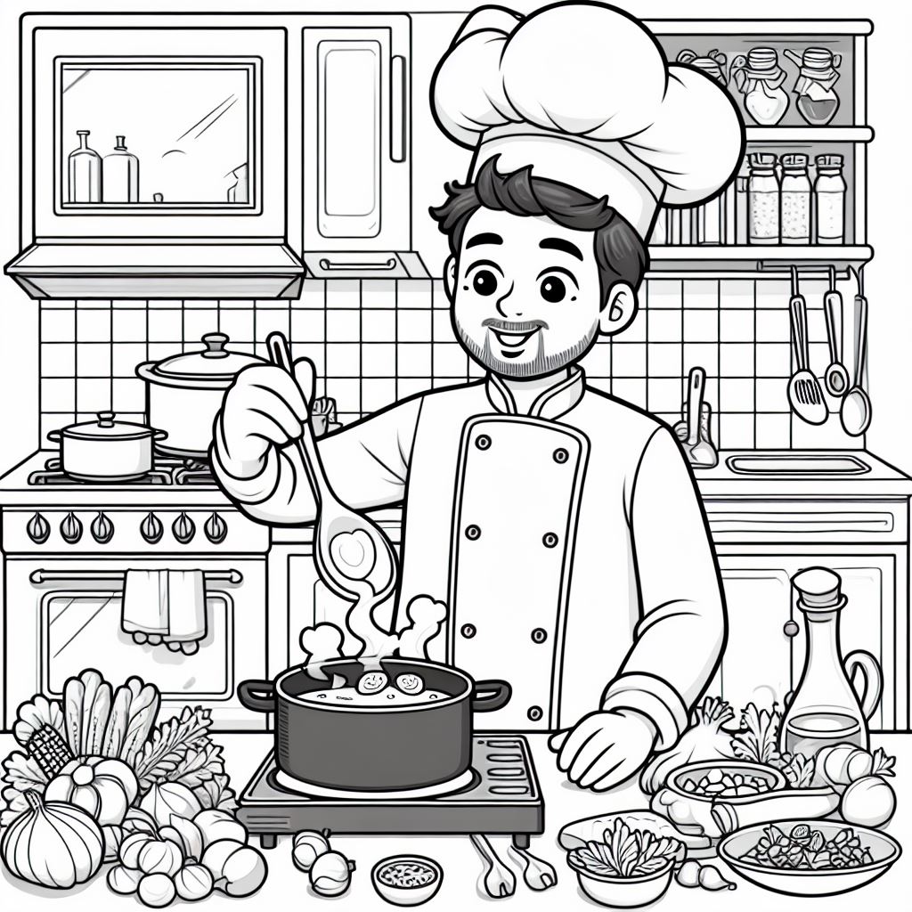 a chef who cooks 👩‍🍳🥘 Coloring Page