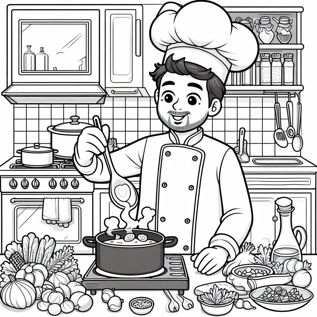 a chef who cooks 👩‍🍳🥘 Coloring Page