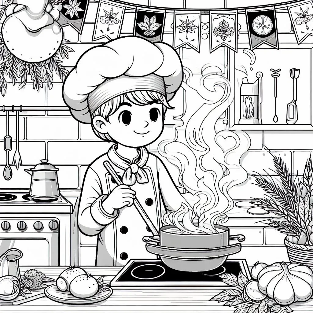a chef who cooks 👩‍🍳🥘 Coloring Page