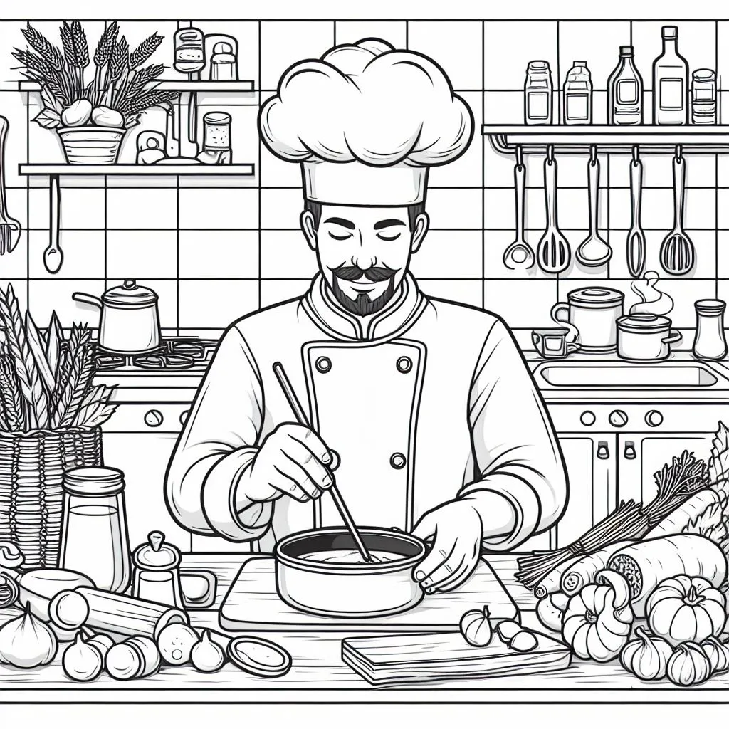 a chef who cooks 👨‍🍳🔪 Coloring Page