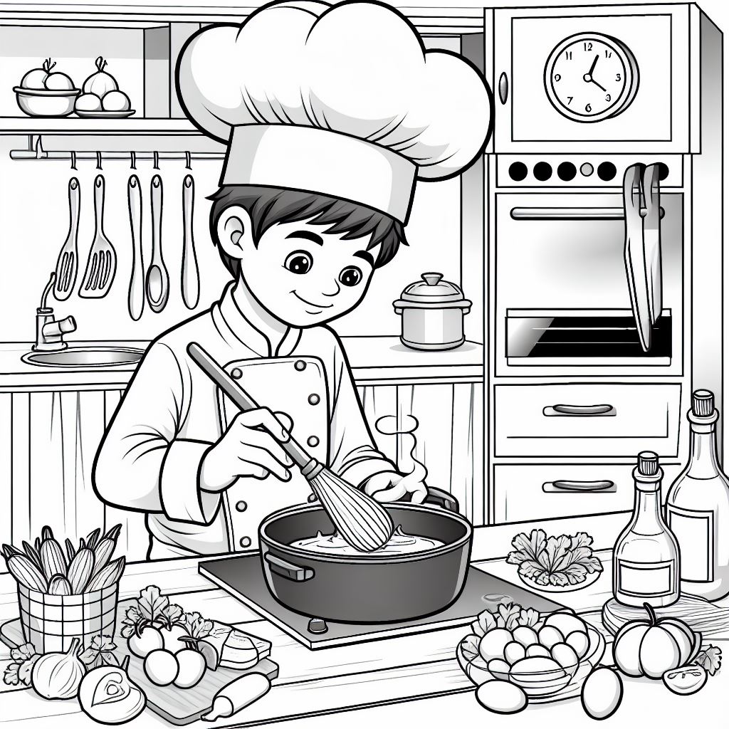 a chef who cooks 👨‍🍳🔪 Coloring Page