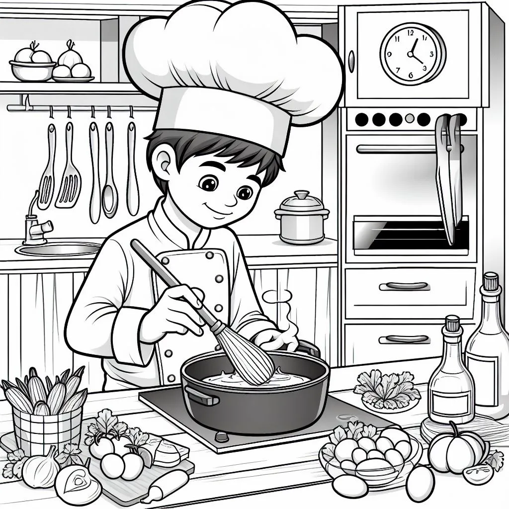 a chef who cooks 👨‍🍳🔪 Coloring Page