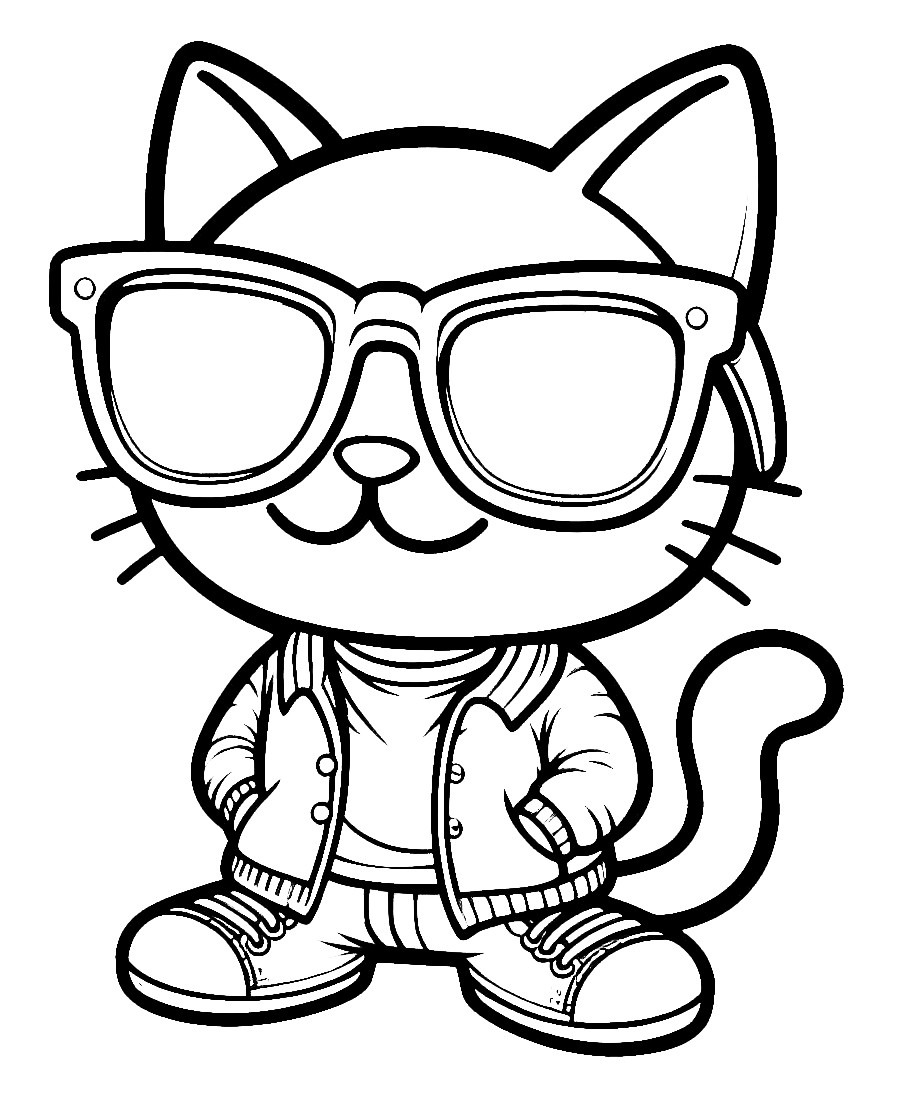 Cool Cat with Glasses Sneakers Jacket 🐱🕶️👟🧥 Coloring Page