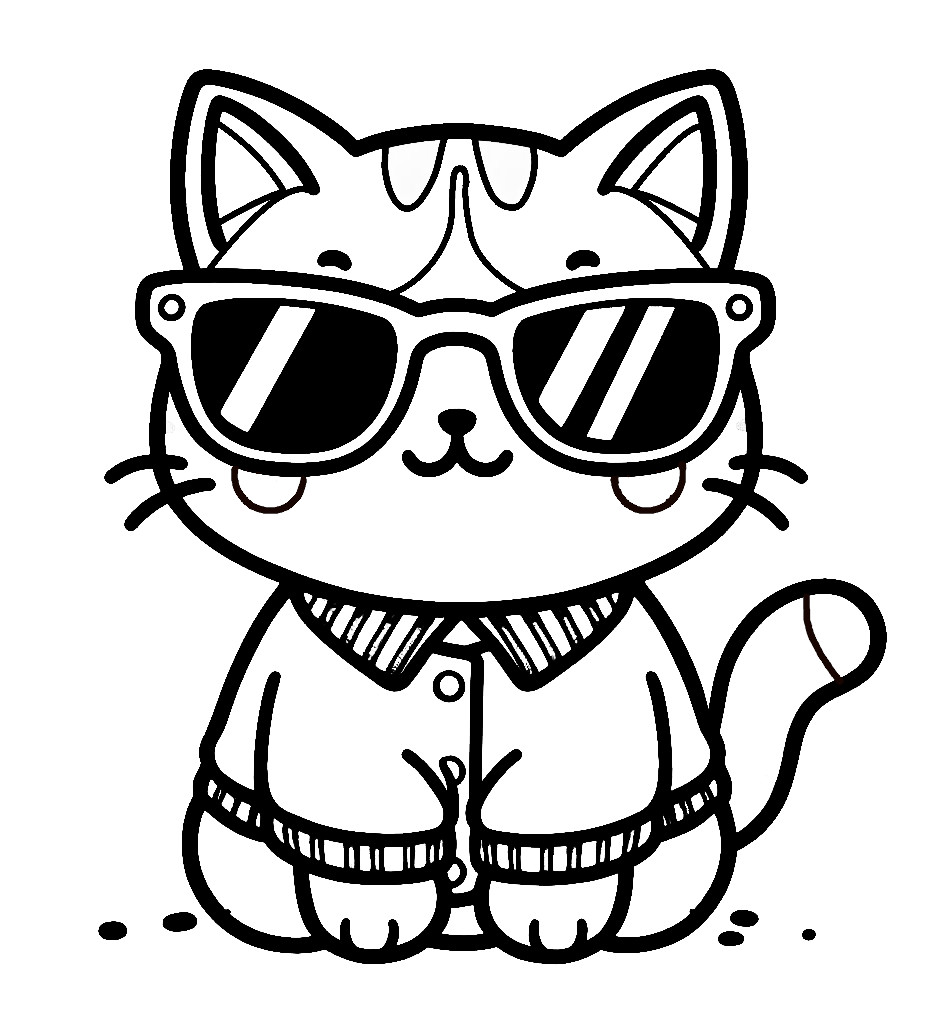 Cool Girl Cat with Glasses and CLothes 🐱🕶️👚 Coloring Page
