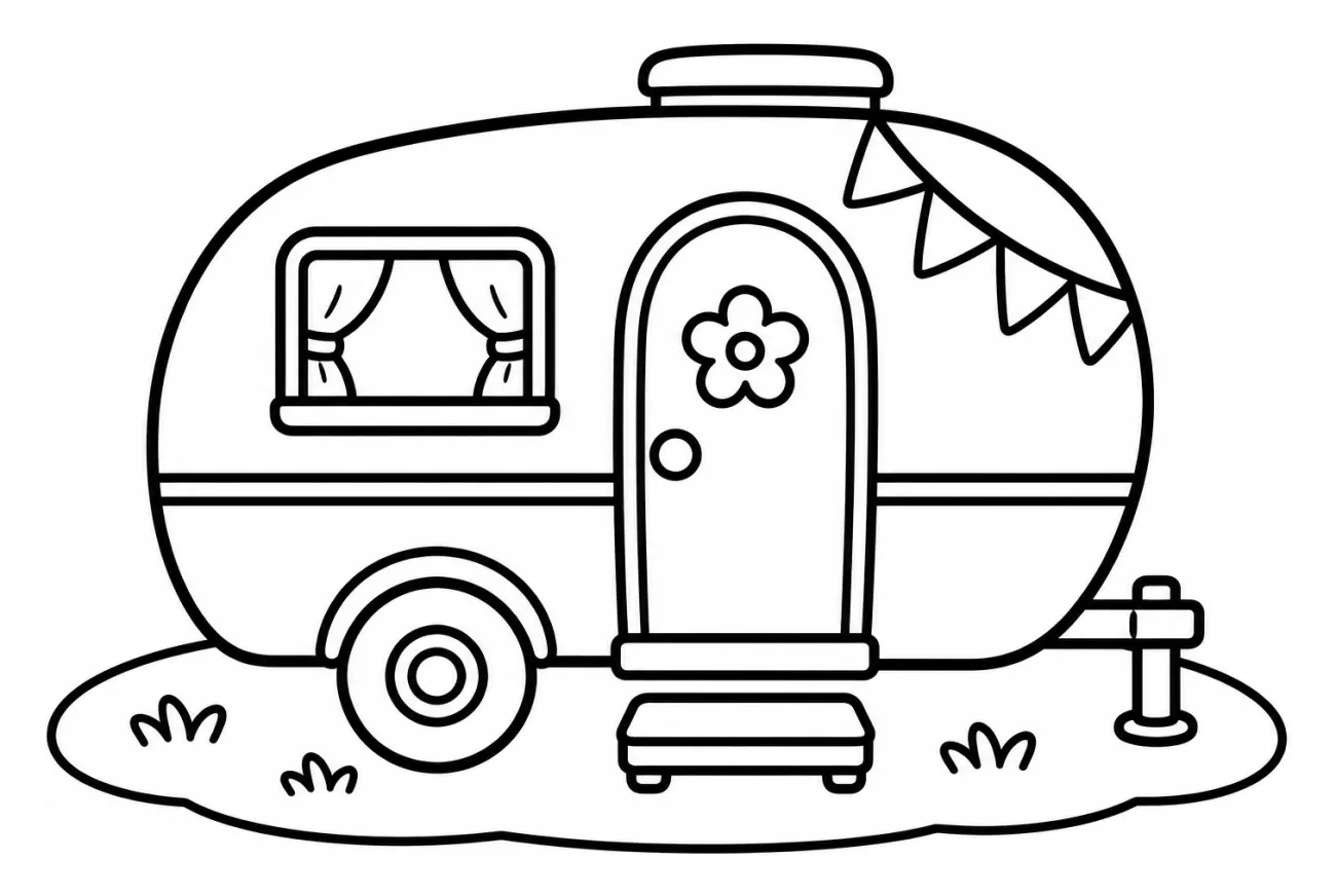 Cozy Caravan with a Friendly Door and Window 🏕️🚐🌞 Coloring Page