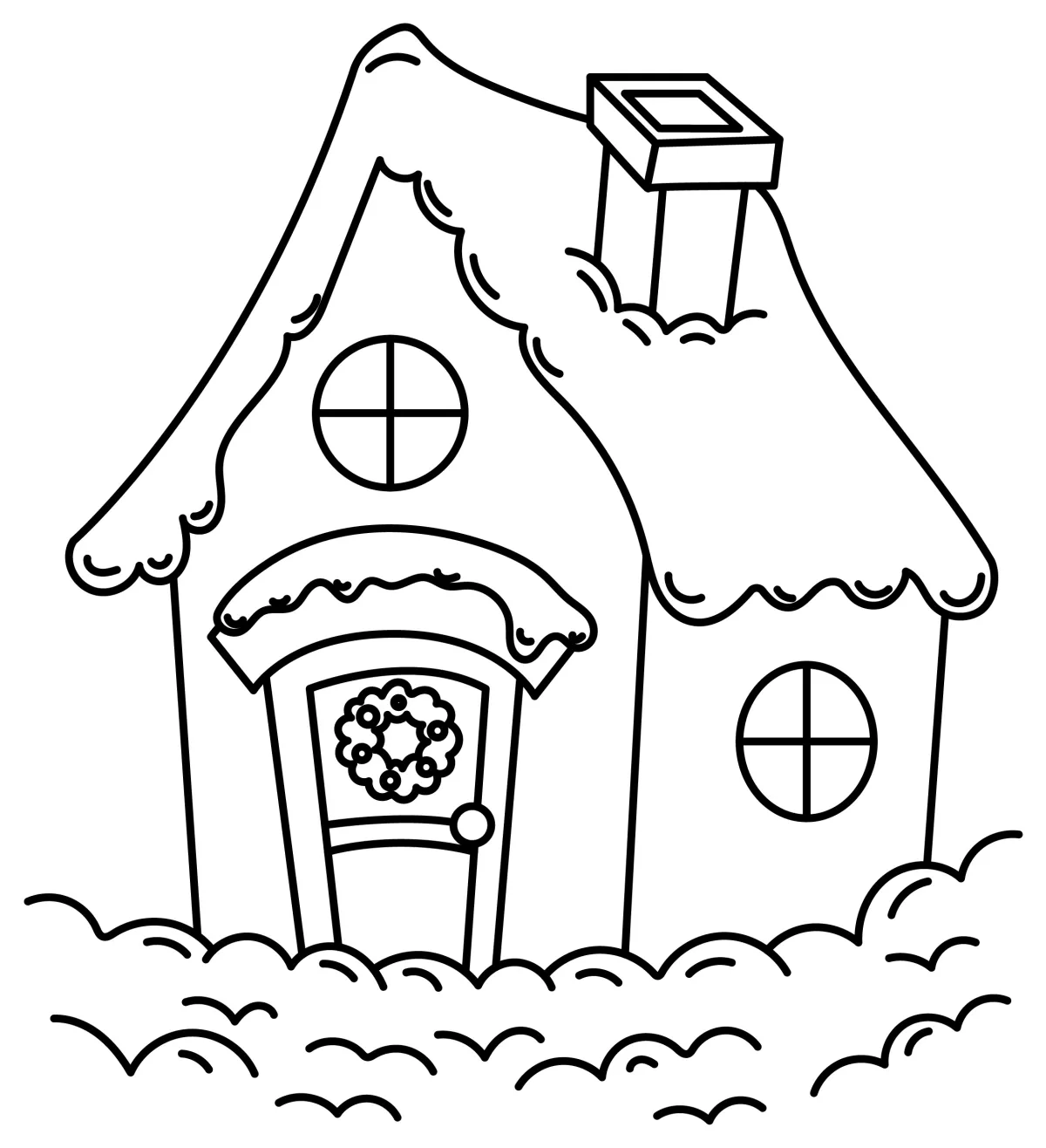 Cozy Winter House with Snow 🏠❄️🌨️ Coloring Page