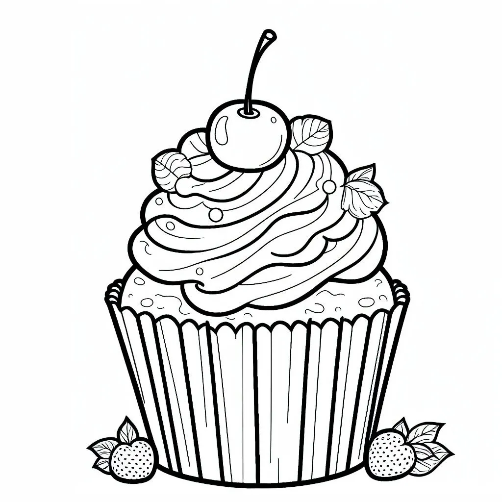 Cupcake with Cherry 🧁🍒 Coloring Page