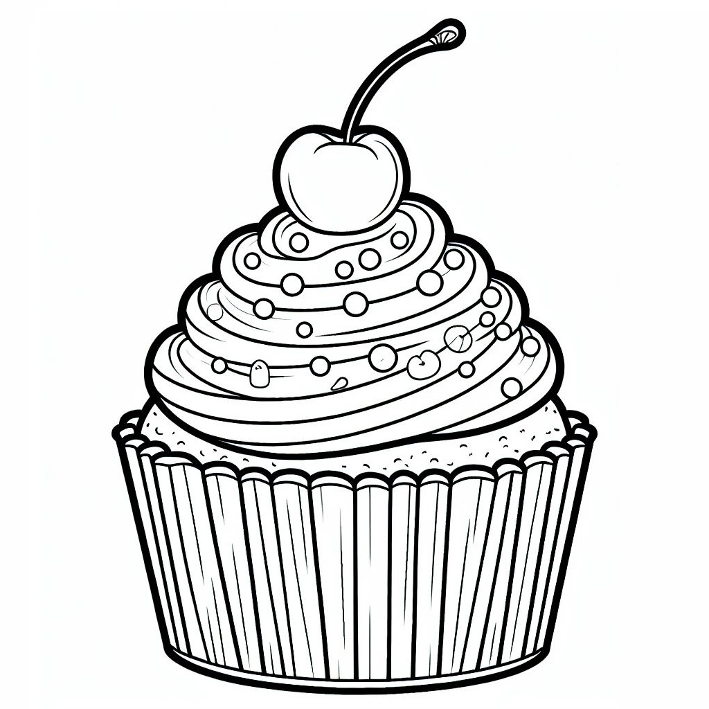 Cupcake with Cherry 🧁🍒 Coloring Page