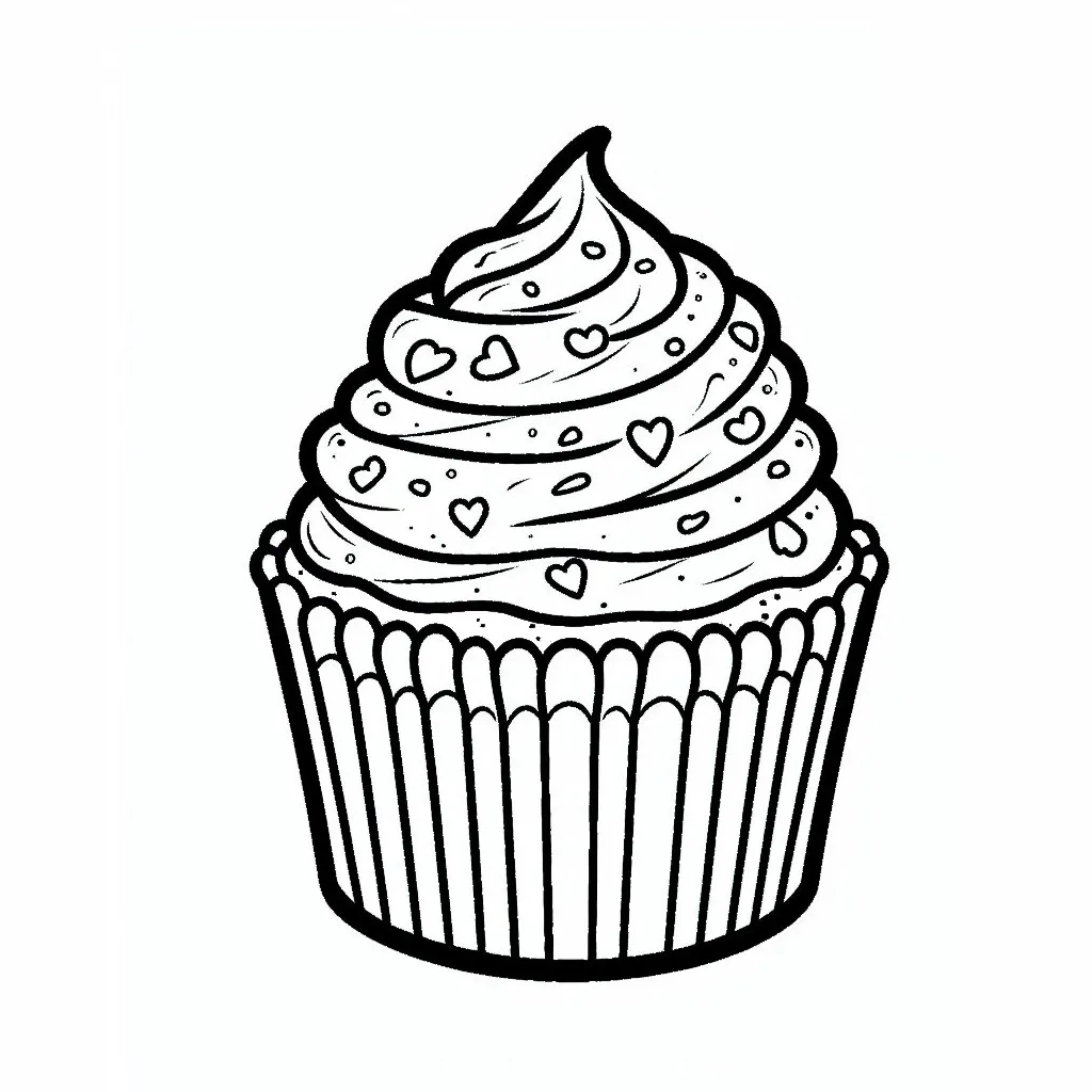 Cupcake Decorated with Hearts 🧁❤️ Coloring Page