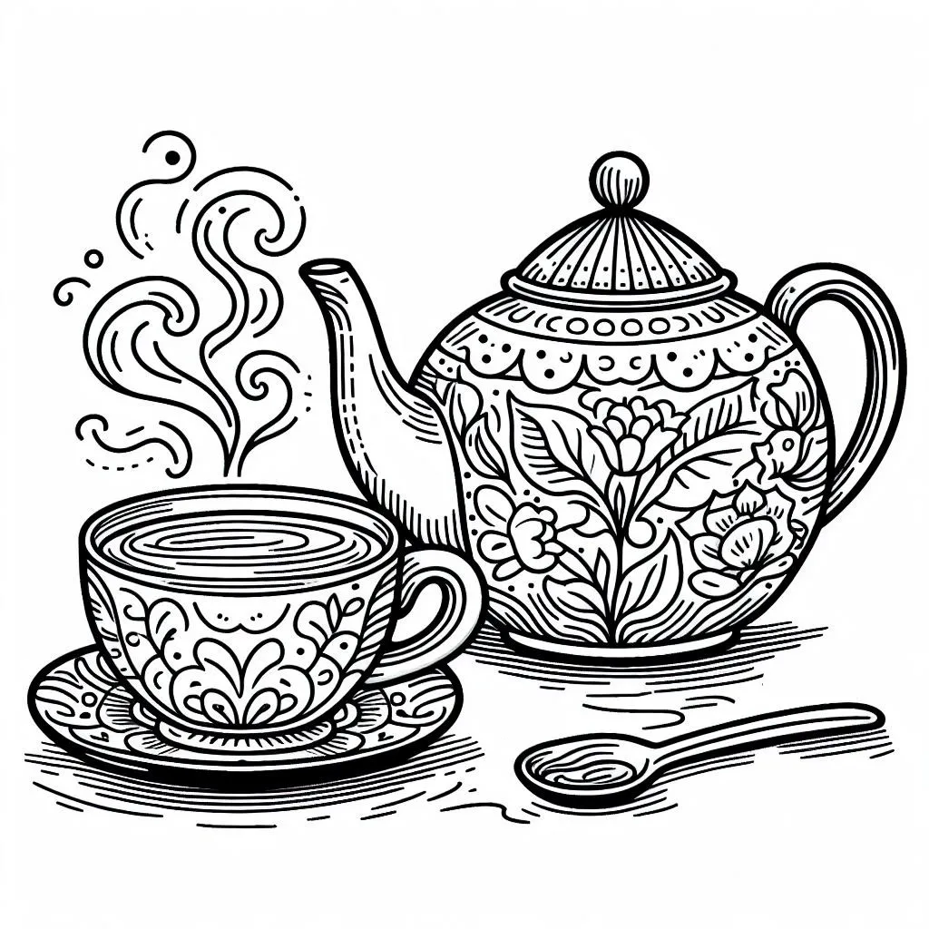 Cup of Tea and Teapot ☕🫖 Coloring Page