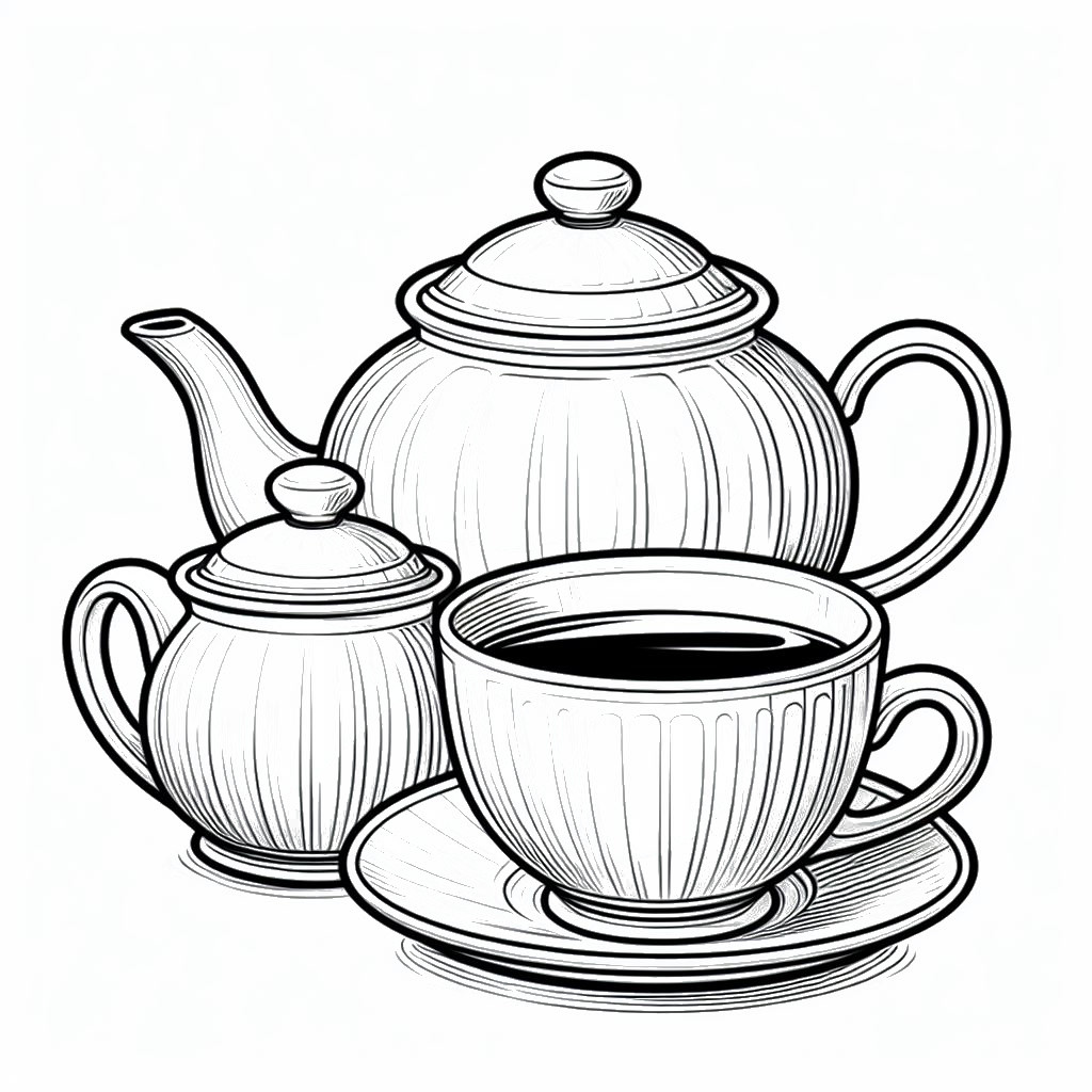 Cup of Tea and Teapot ☕🫖 Coloring Page
