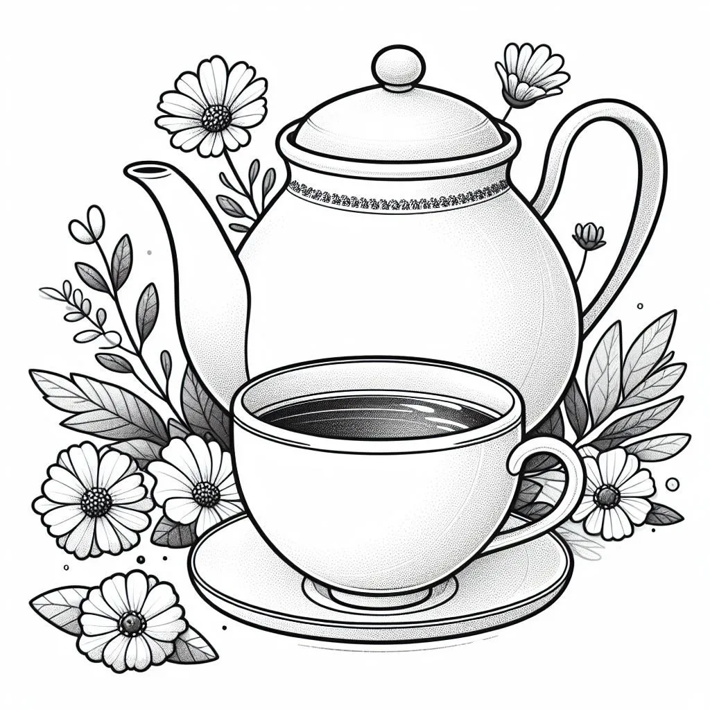 Cup of Tea and Teapot ☕🫖 Coloring Page