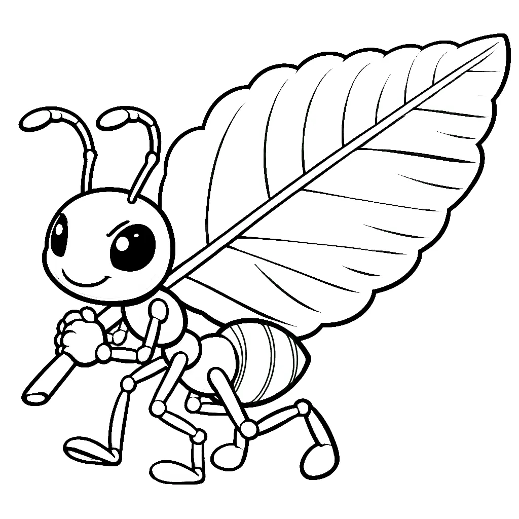 Cute Ant Carrying Leaf 🐜🍃🌿 Coloring Page